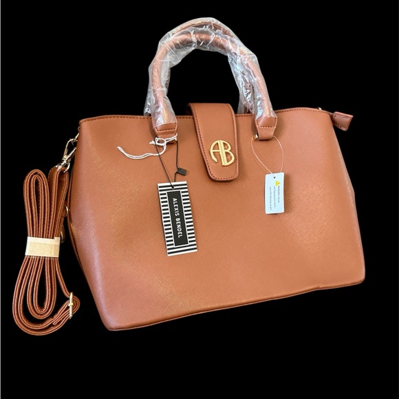 Anne Klein Cognac Satchel Gold Hardware Crossbody - Picture 4 of 10